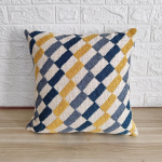 Mustard Yellow Grey And Teal Blue Multicolor Cotton embroidered Boho Textured Cushion Cover
