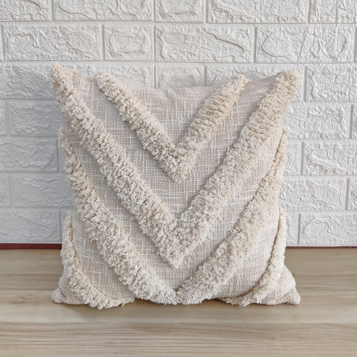 Ivory Hand tufted Textured Cotton cushion cover