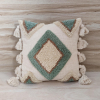 Ivory, Teal blue and bluish grey tufted Cotton cushion cover