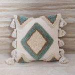 Ivory and Sage green hand tufted Cotton cushion cover