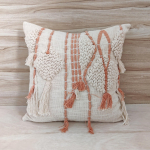 Ivory & Blush Pink Cotton Hand Embroidered Tufted Cushion Cover