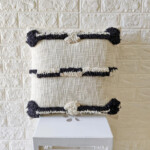 Black and Ivory ebroidered tufted cotton cushion cover