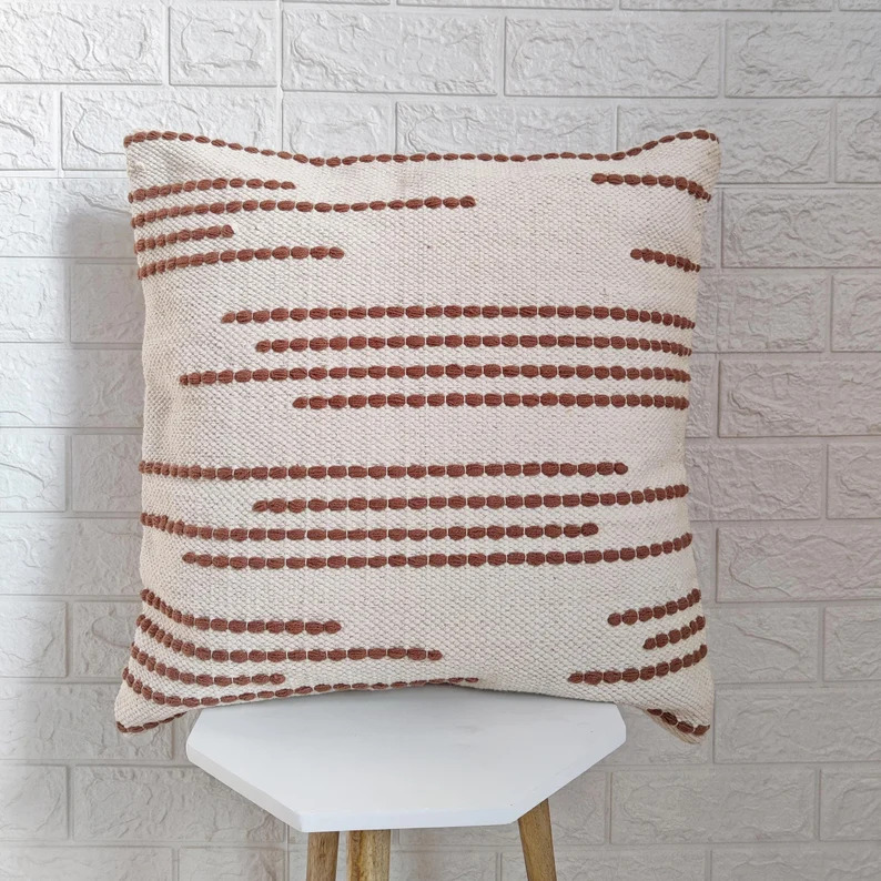 Dusty Orange & Ivory Hand Loom Woven Cushion cover