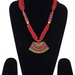 Jewellery Design Set Meenakari Work with Pearls and Flower Design for Women Without Earrings | Color – Red