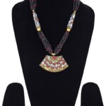 Jewellery Design Set Meenakari Work with Pearls and Pendant Design for Women Without Earrings | Color – Black