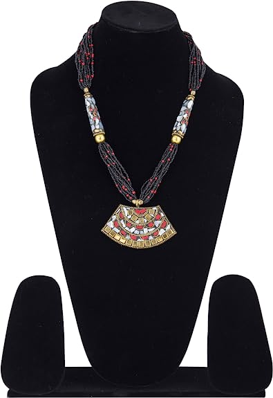 Jewellery Design Set Meenakari Work with Pearls and Pendant Design for Women Without Earrings | Color – Black