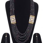 Pearls Jewelry Design Set Meenakari Work Women and Girls with Earring (Black)
