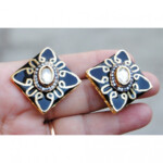 UNCUT DIAMOND STUDDED GOLD STUD EARRINGS