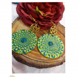 Green Peacock Mandala Earrings