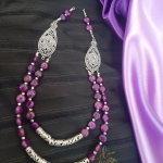 ELS-3112-PURPLE COINSHAPED STONE BEADS LAYER NECKLACE