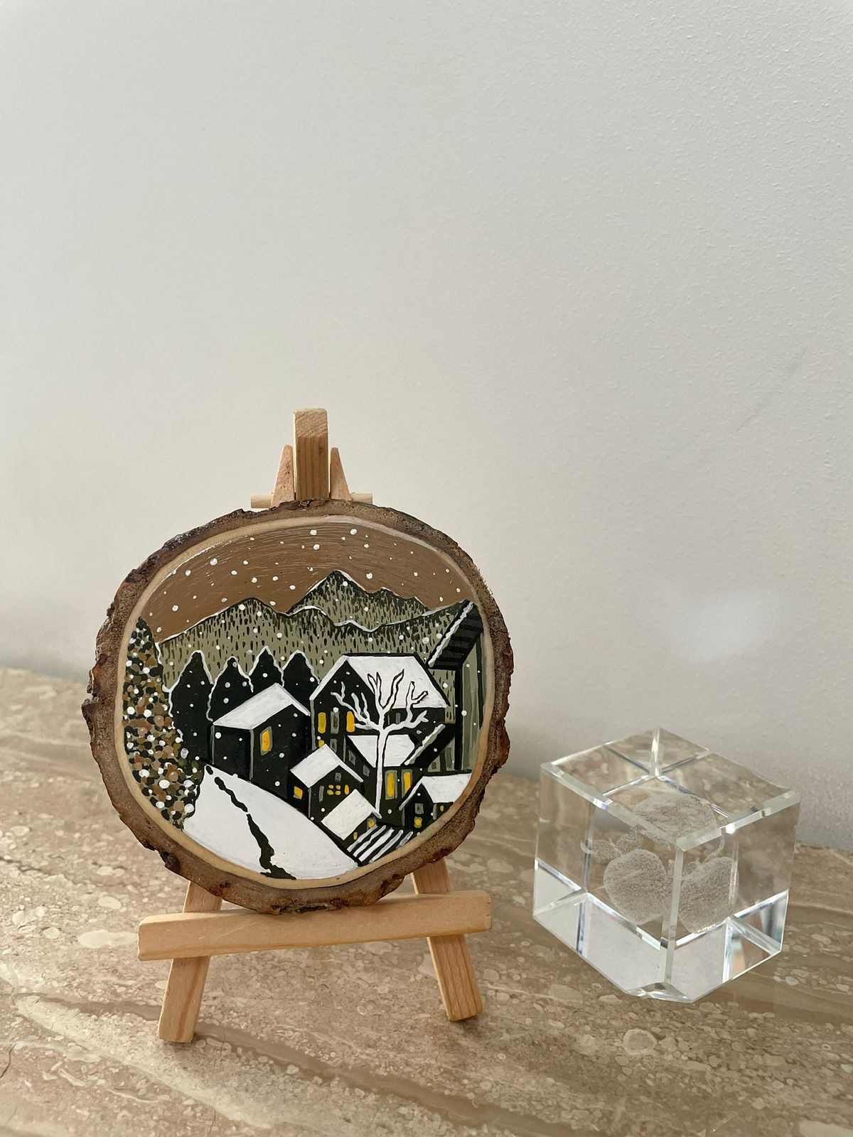 Painted Wood slices # Winter Snow
