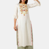 Turquoise one side embroidered kurta set with musturad yellow palazzo pant