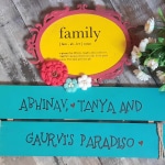 CARVED OVAL TEAL YELLOW FAMILY NAMEPLATE