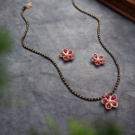 Flower Mangalsutra Necklace Set – Red