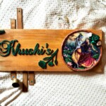 Radha Krishna wooden nameplate