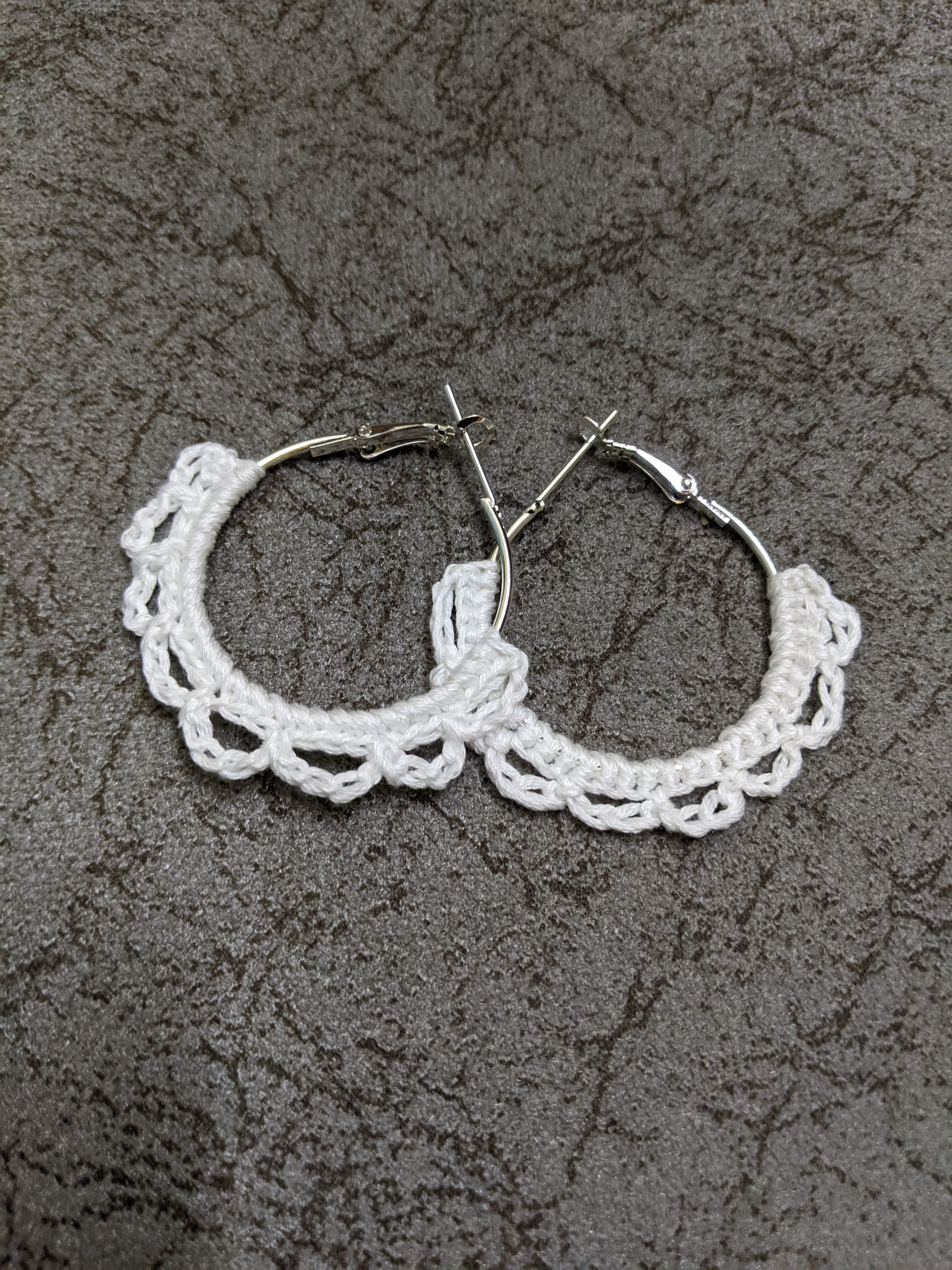 White Daisy Crochet Hoop Earrings