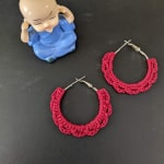 Dark Pink Daisy Crochet Hoop Earrings