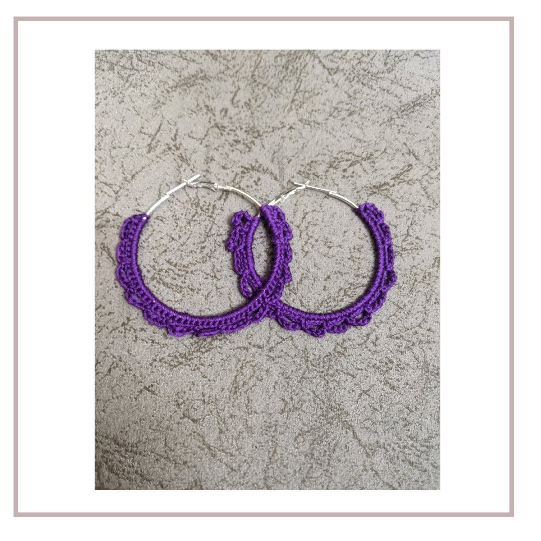 Purple Daisy Crochet Hoop Earrings