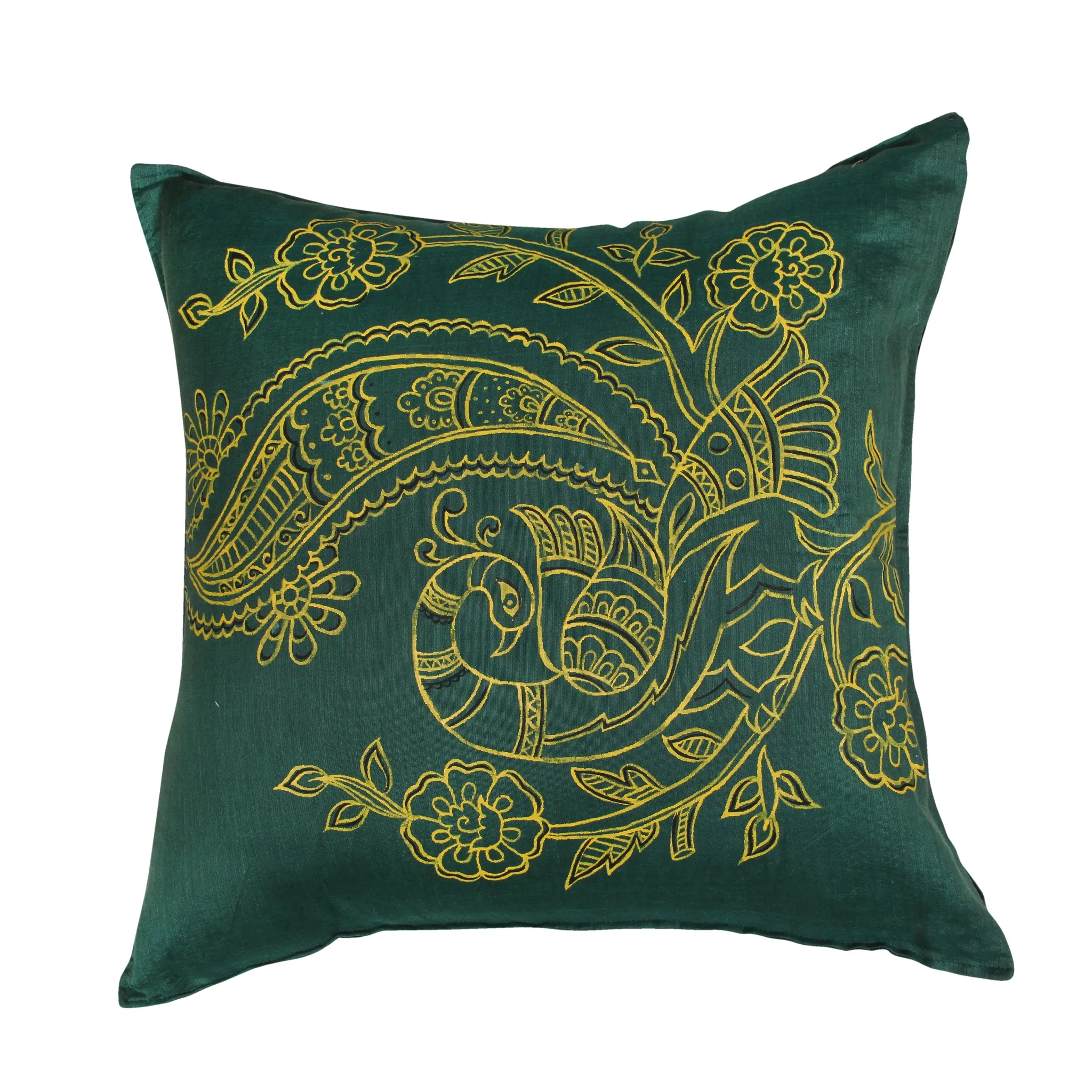 Green Handpainted Peacock Cushion Cover 1024×1024@2x