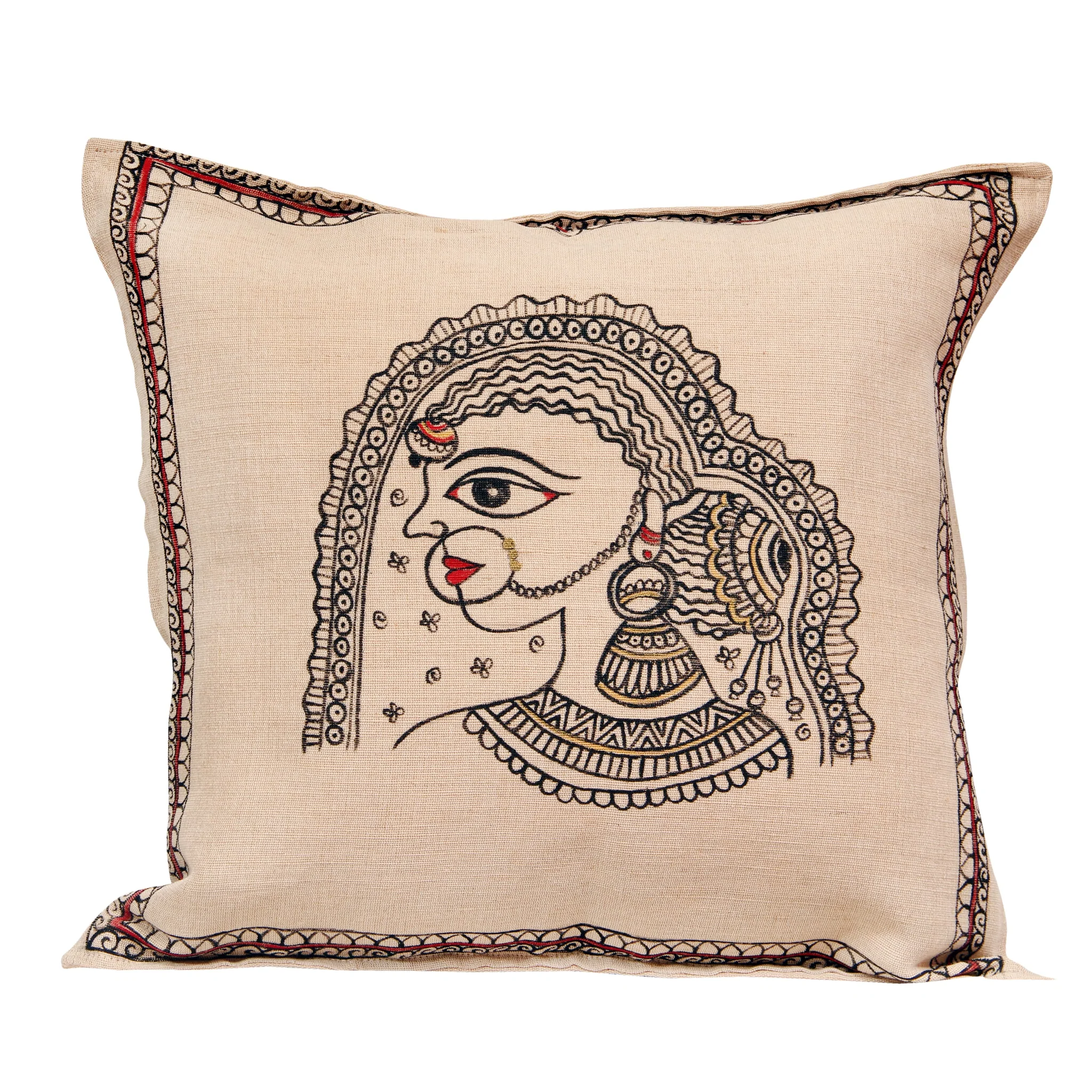 Handpainted Rajasthani Cushion Cover In Beige 1024×1024@2x