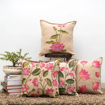 Pichwai Hand Painted Cushion Cover Set Of 4 In Jute 1024x1024@2x