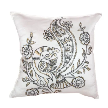 White Handpainted Peacock Cushion Cover 1024x1024@2x