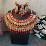 Vaani- Kundan Meenakari Necklace Set (Tomato Red)
