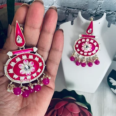 Madhavi – Rani Pink Minakari Earrings