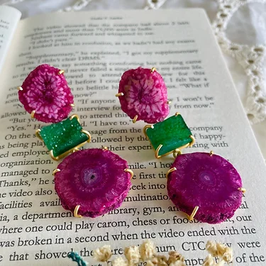 Aura- Pink and Green Druzy Stud Earrings