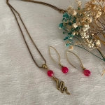 Serpentine – Pink Agates Pendant Set
