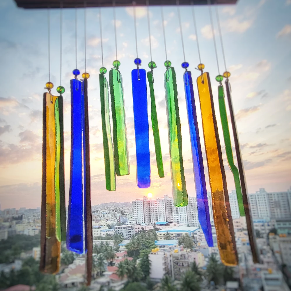 Rainbow strip stained glass windchime