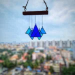 Mini shades of blue windchime hanging