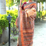 Orange Cotton Madhubani Saree