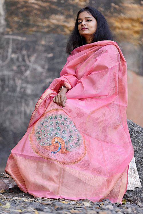 Kantha Stitch Tussar Silk Hand Embroidered Dupatta