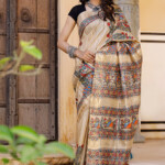 Madhubani Hand-painted Folk Lady Tussar Ghicha Silk Saree