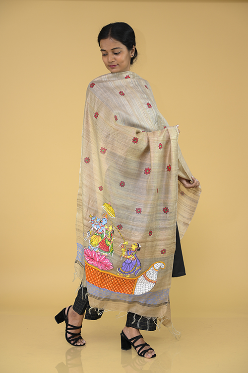 Pattachitra Hand-painted Munga Silk Dupatta