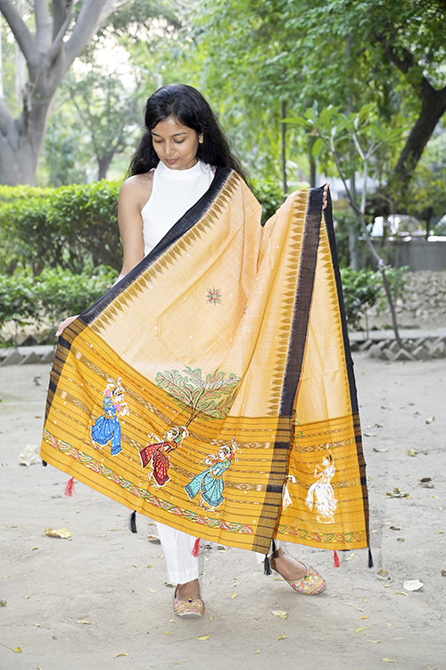 Kalamkari Bandhani Munga Silk Handpainted Dupatta
