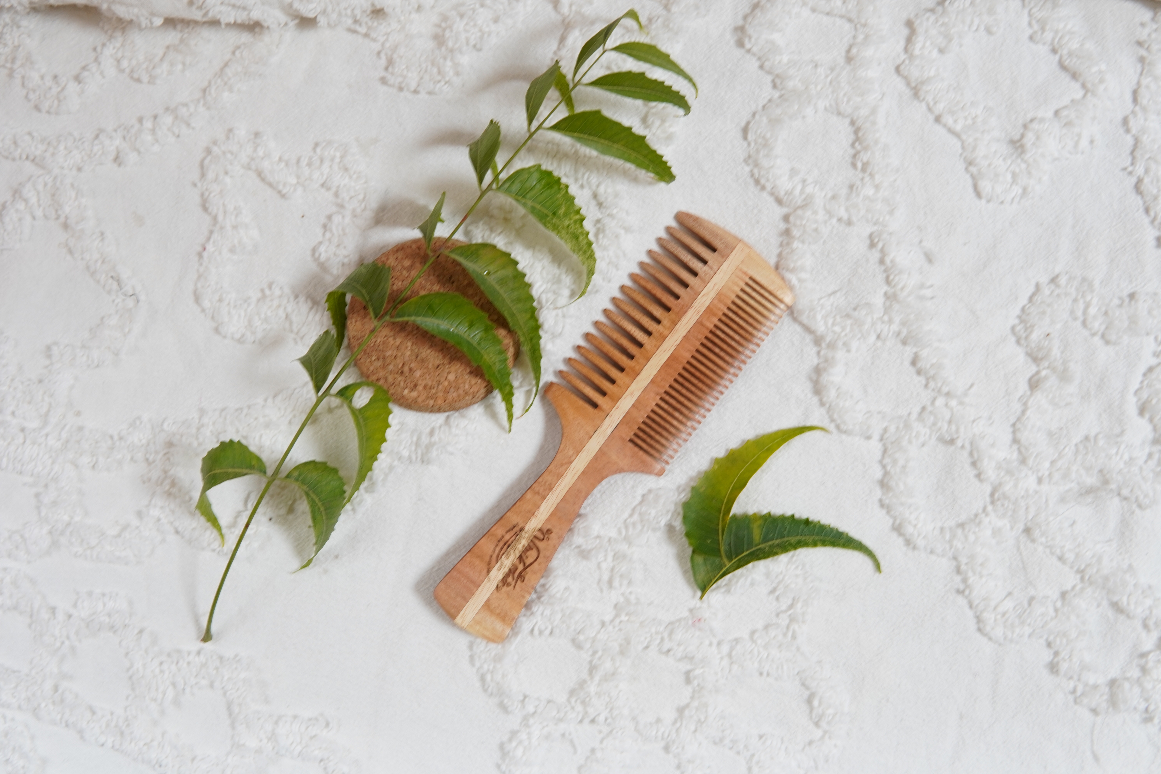 Double Sided Neem Wood Comb With Handle