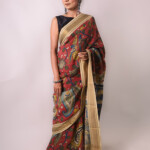 Kalamkari Hand-Painted Maheshwari Silk Saree