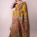 Kalamkari Hand-Painted Maheshwari Silk Saree