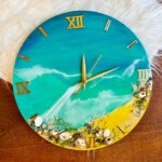 Teal beach theme Resin clock