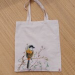 Handpainted tote bag- Long tailed shrilke
