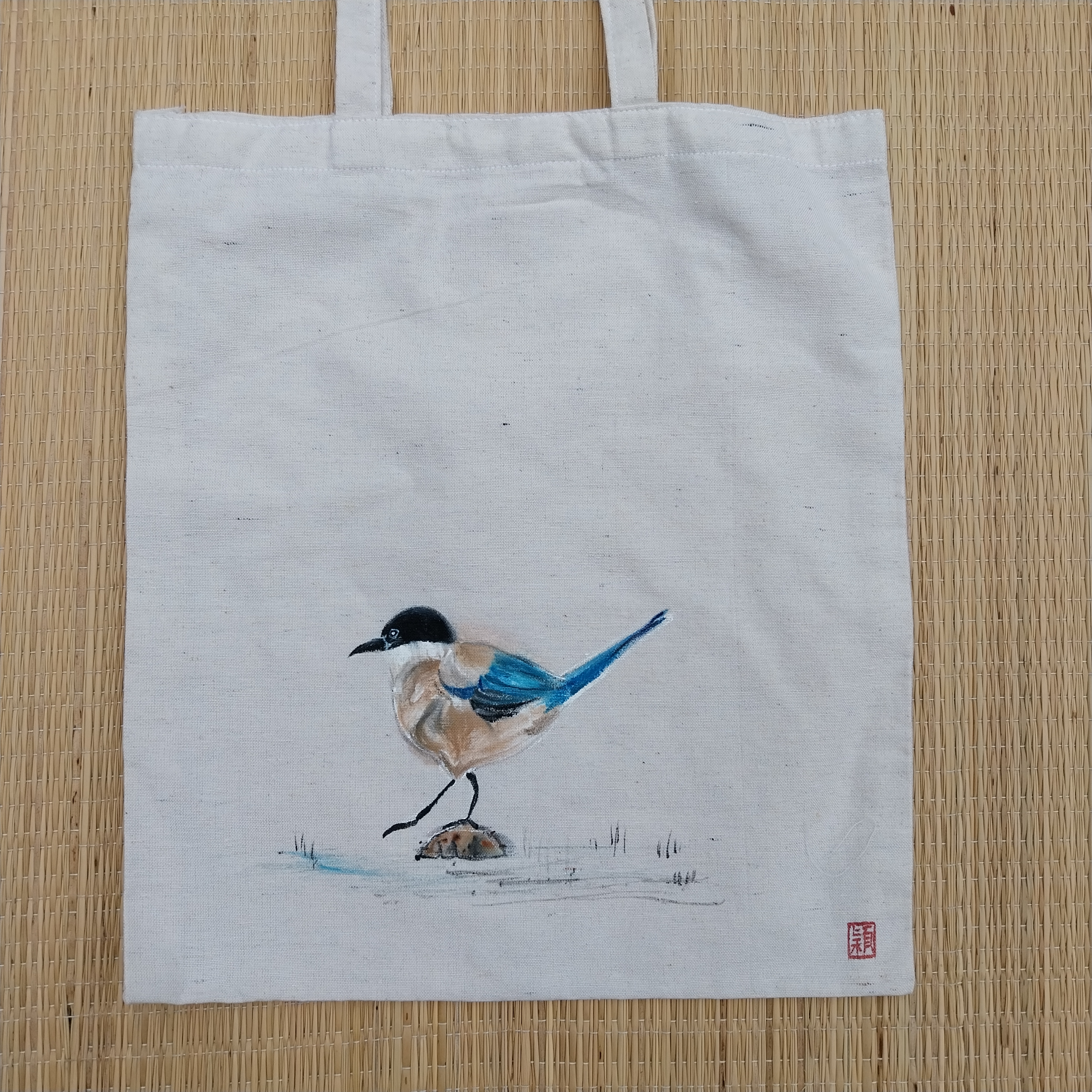 Birds of India Series- Long-tailed Shrike- Tote Bag Hand painted by Wing-yin LAU