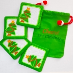 Christmas coaster gift set, quilted, embroidered glass rest, sustainable absorbent cotton festive décor and gift