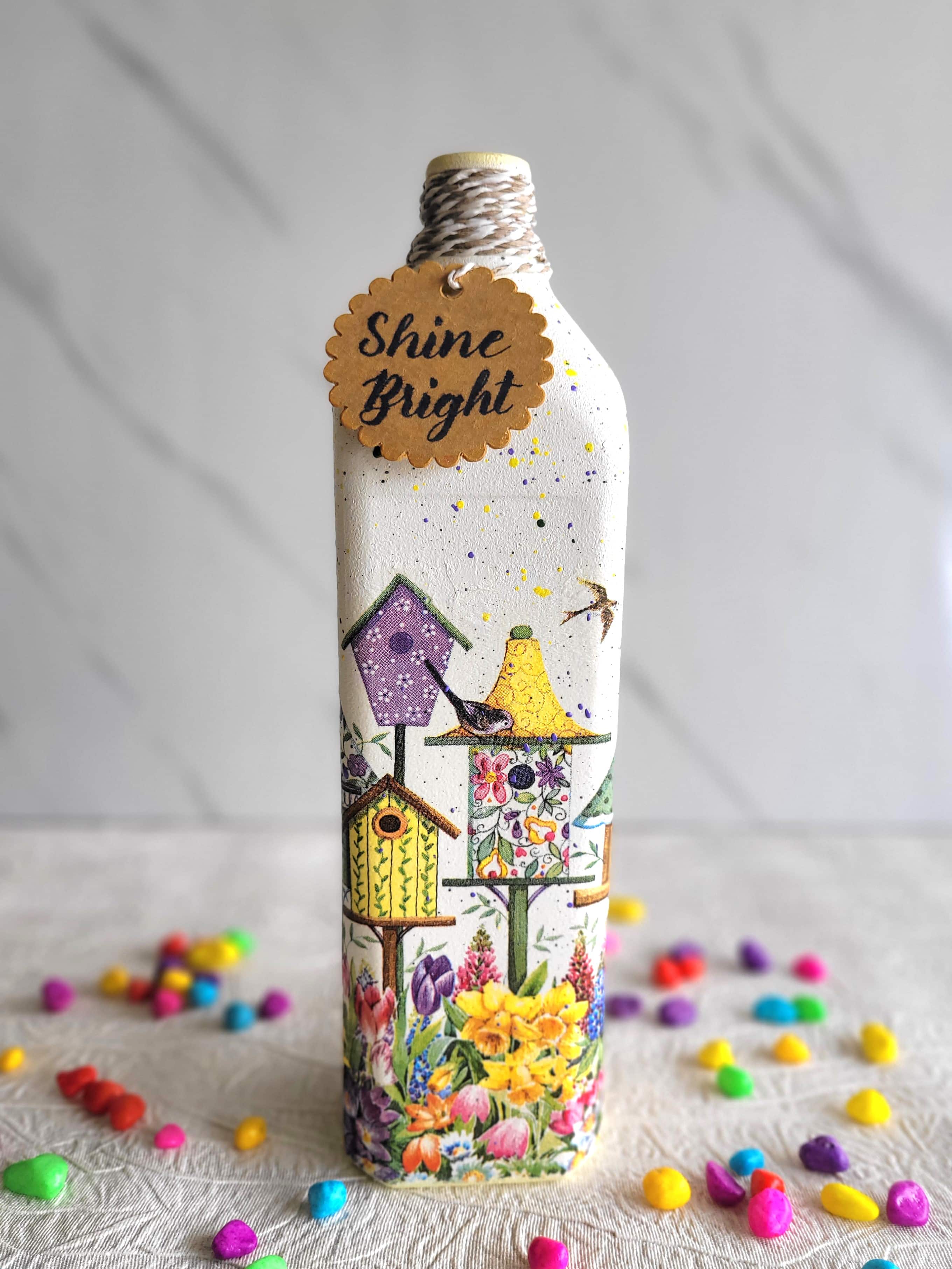 Floura and Fauna Decoupage Bottle Art