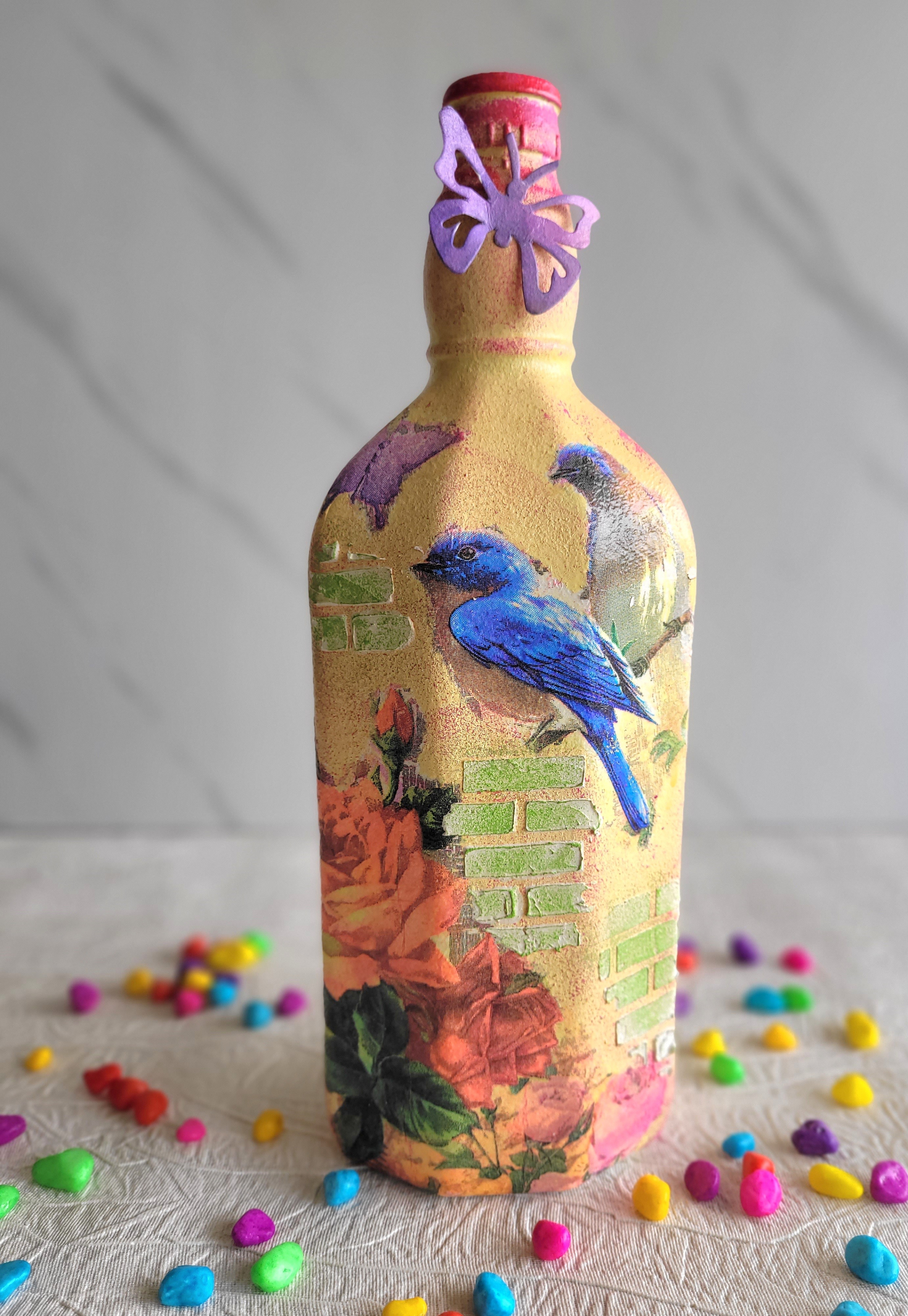 Bird House Decoupage Bottle Art