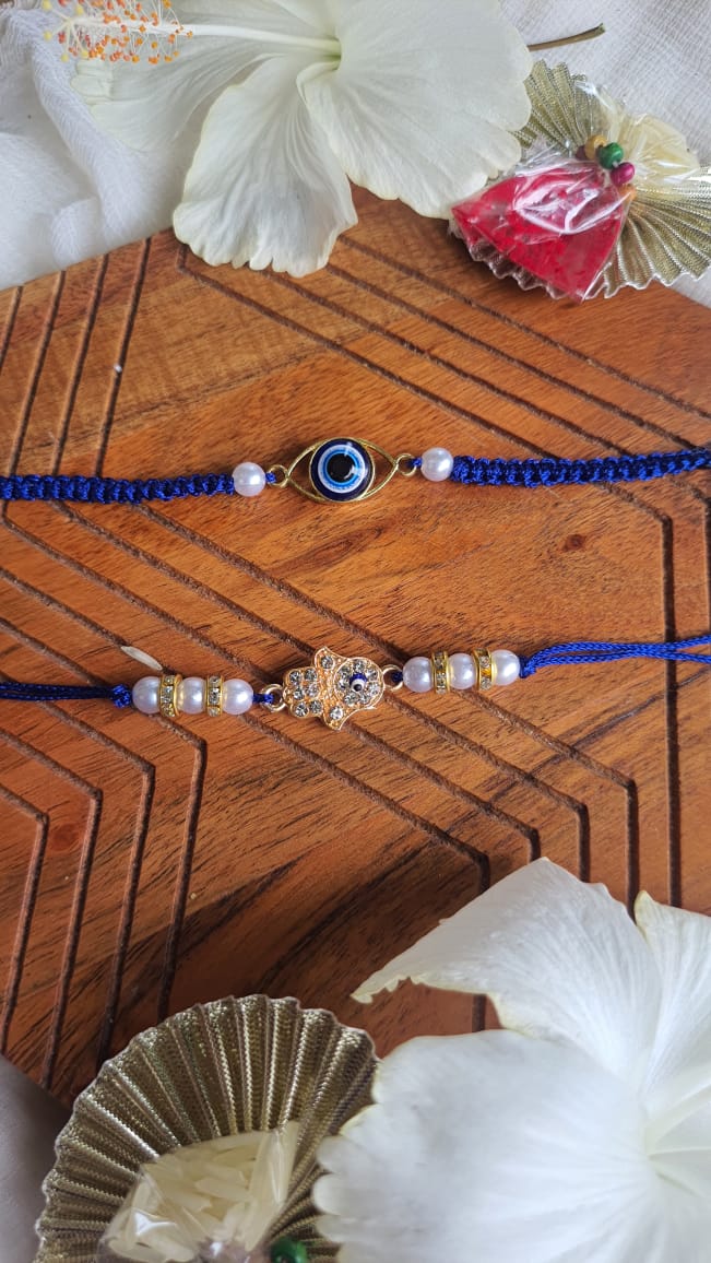 Evil Eye with White Beads Rakhi Set