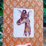 Embroidered, Giraffe head, portrait wall decor, ready to be hung animal wooden frame artwork, rustic decoration, Gift for wildlife lovers