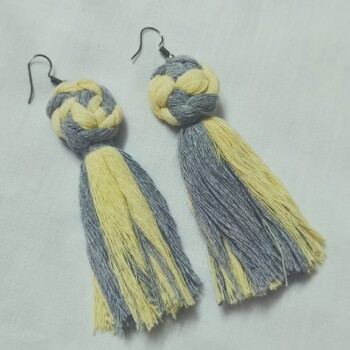 Grey & Pale Yellow Macrame Earrings