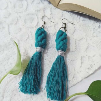 Teal Blue Macrame Earrings